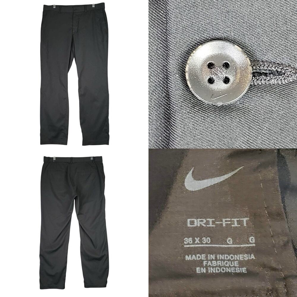 Nike Golf Pants Men’s Size 36x30 Black Flat Front Chino Straight Leg Dri-Fit
